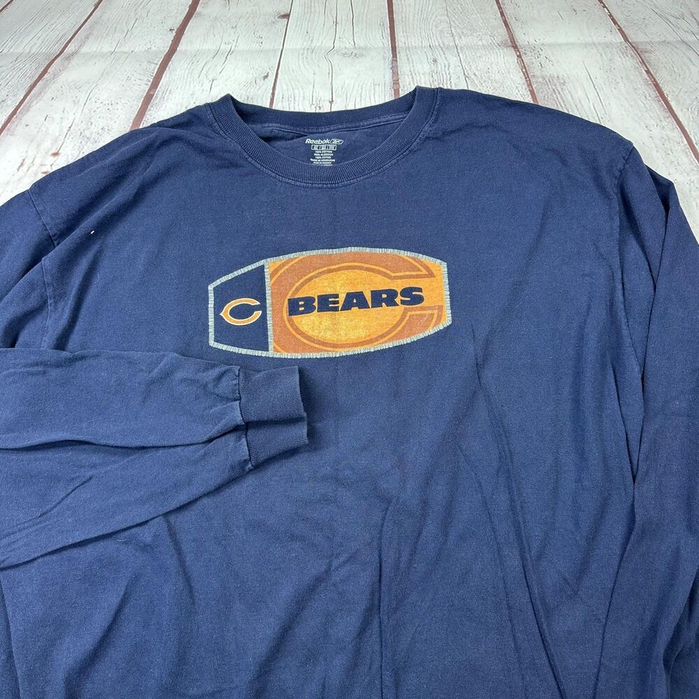 Chicago Bears Shirt Mens 2XL Navy Blue NFL Football Reebok Long Sleeve Cotton